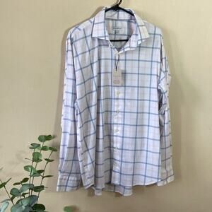 Peter Millar Crown Lite Plaid Dress Shirt Mens XL Blue Pink Plaid Button Down